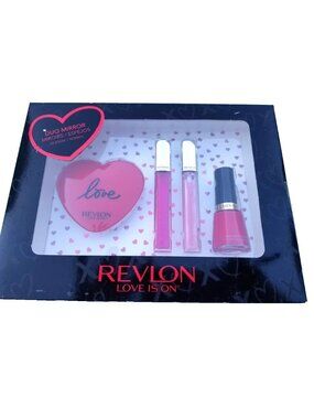 Revlon Love Is On Gift Set 2 Lip Lacquers Nail Polish Compact Mirror NEW